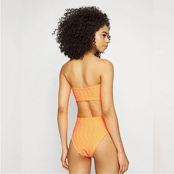 NWT Good American Jacquard Better Bandeau Bikini Top In Color Orange Cream - Picture 3 of 8